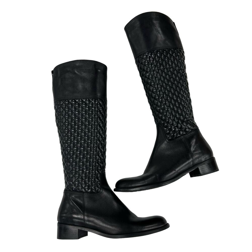 Sesto Meucci Black Tall Quilted Side Zip Leather Riding Boots Womens 8